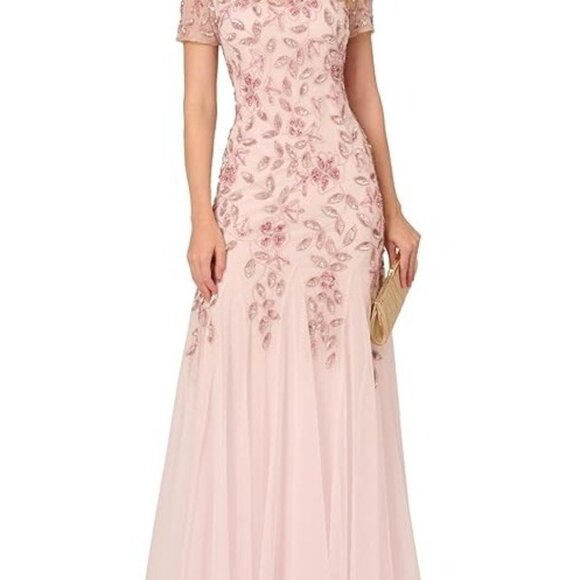 Adrianna Papell Womens Floral Beaded Formal Dress Gown Blush Pink Size 14 NWT - Picture 4 of 8